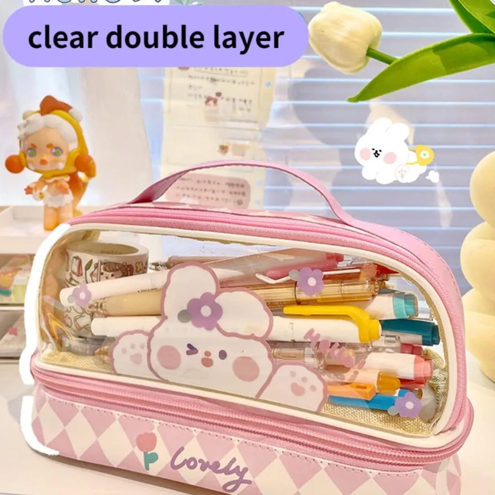 Kiwaii Large Capacity Double Layer Pencil Case
