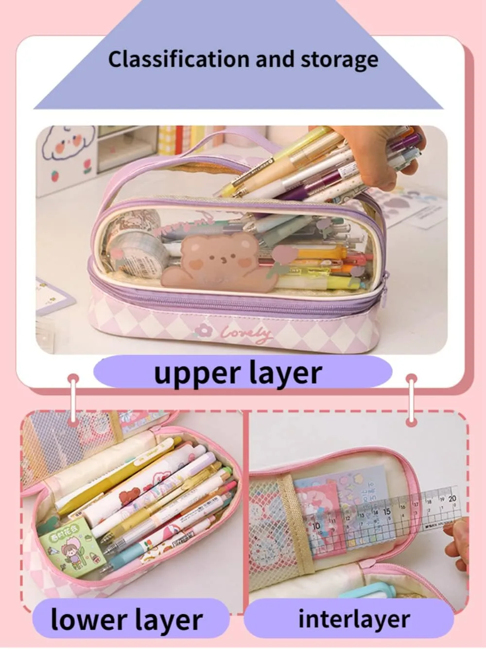 Kiwaii Large Capacity Double Layer Pencil Case